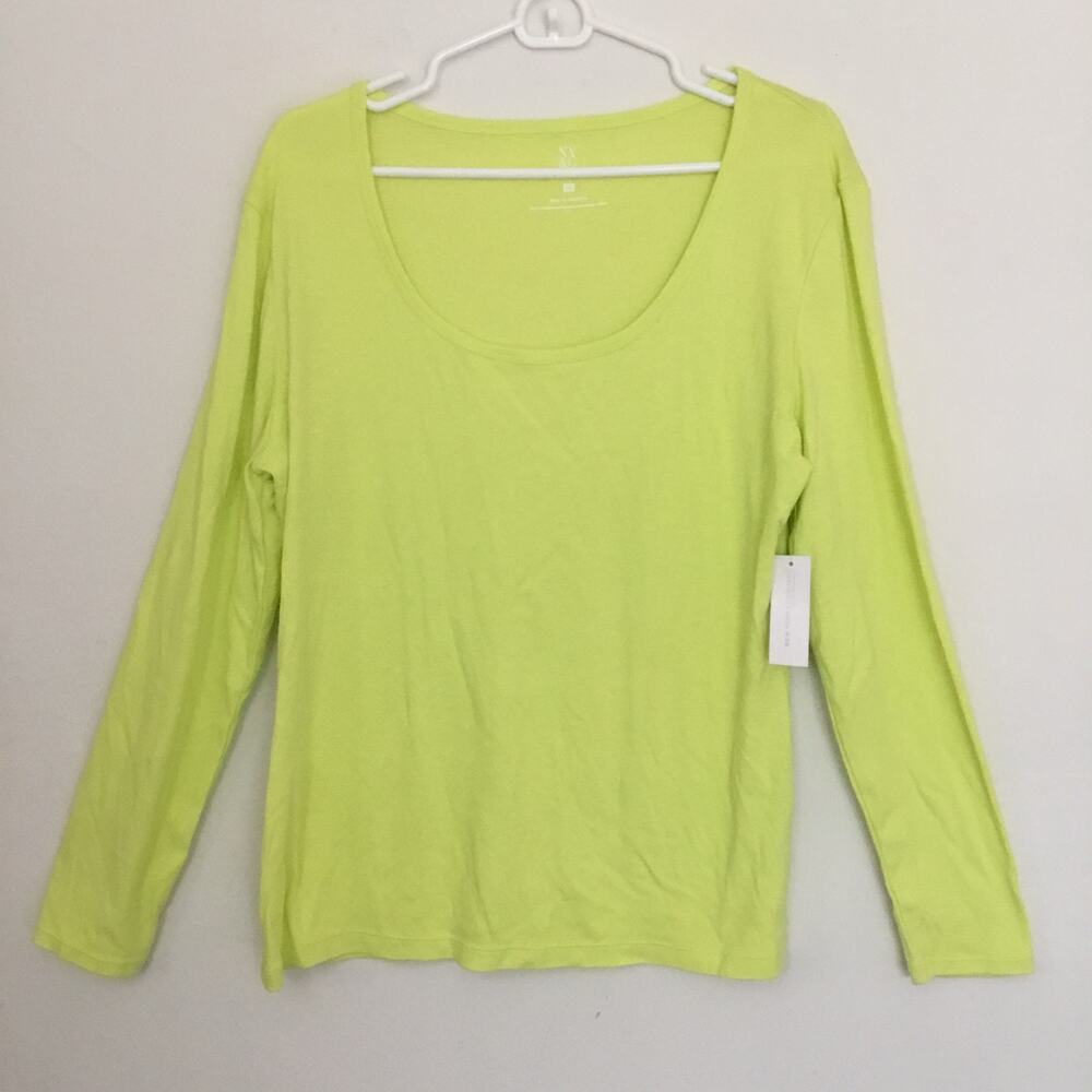 NEW YORK & CO Basic Long Sleeve Yellow top Sz XL Crew Neck 100% Cotton